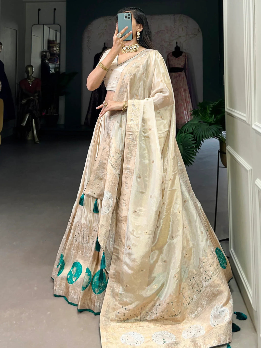 Stunning Off-White Weaving Silk Festival Wear Lehenga Choli