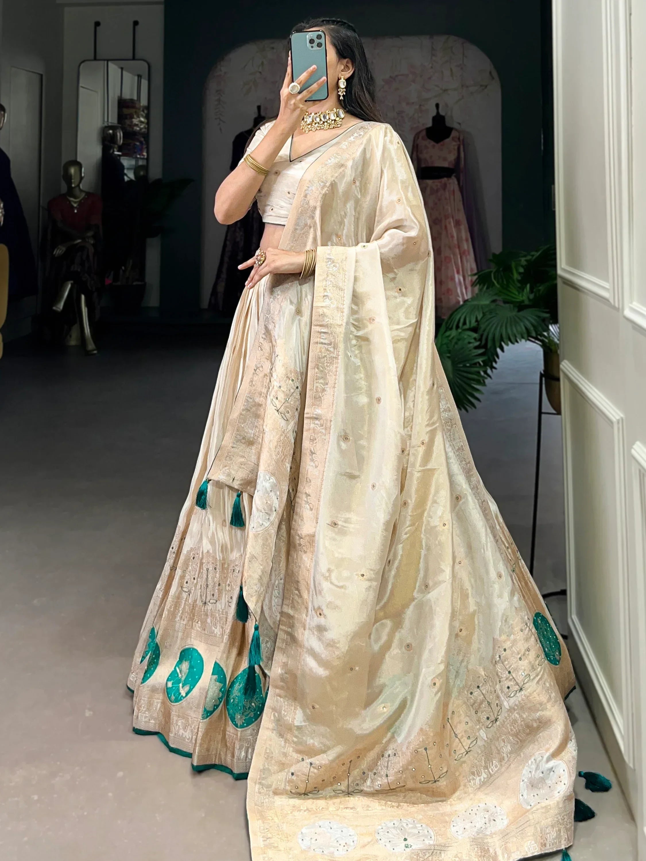 Stunning Off-White Weaving Silk Festival Wear Lehenga Choli