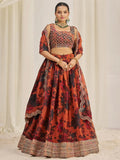 Stunning Orange Sequins Organza Party Wear Lehenga Choli With Dupatta