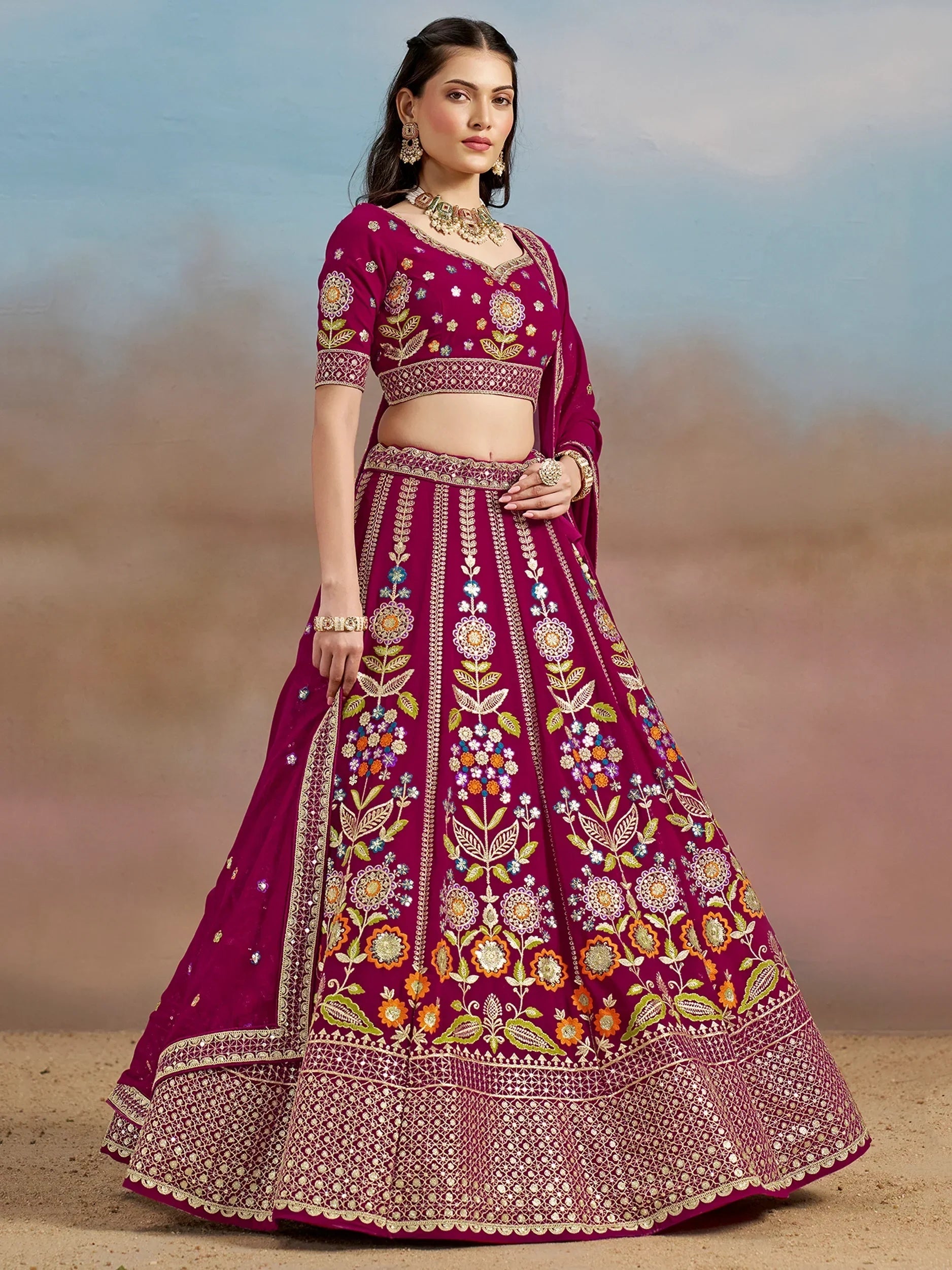 Pink Fantastic Zari Work Georgette Wedding Wear Lehenga Choli