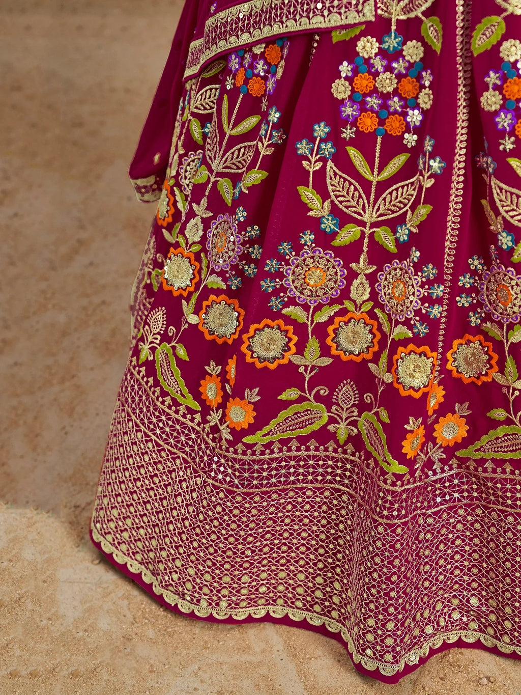 Pink Fantastic Zari Work Georgette Wedding Wear Lehenga Choli