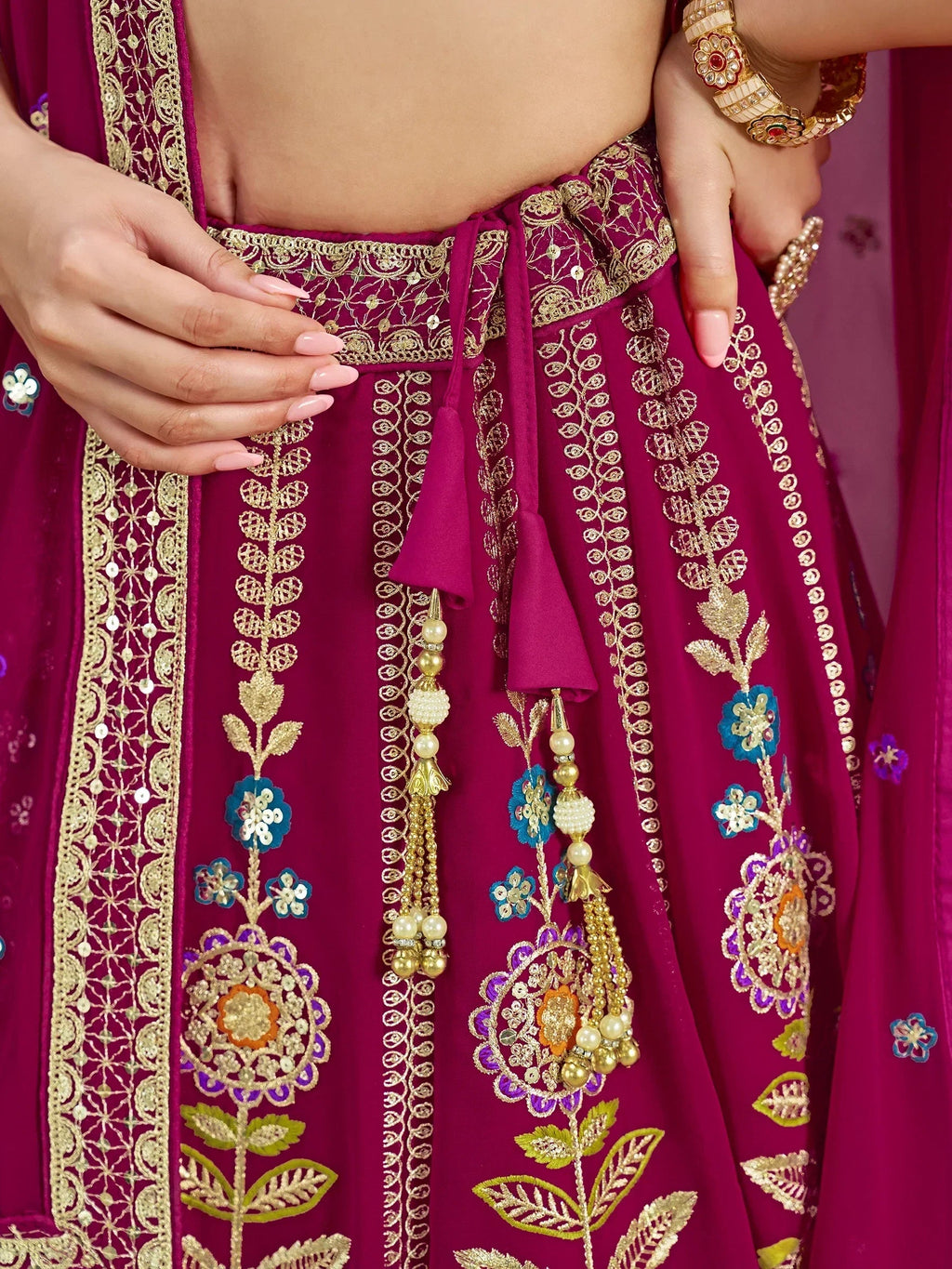 Pink Fantastic Zari Work Georgette Wedding Wear Lehenga Choli