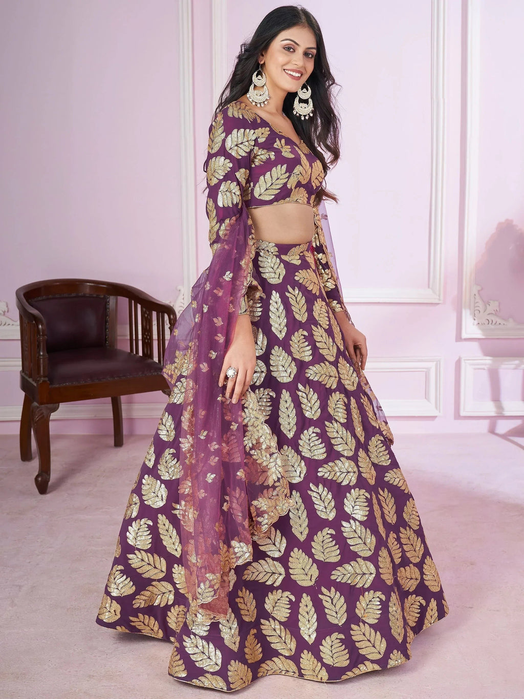 Stunning Purple Sequins Georgette Engagement Wear Lehenga Choli