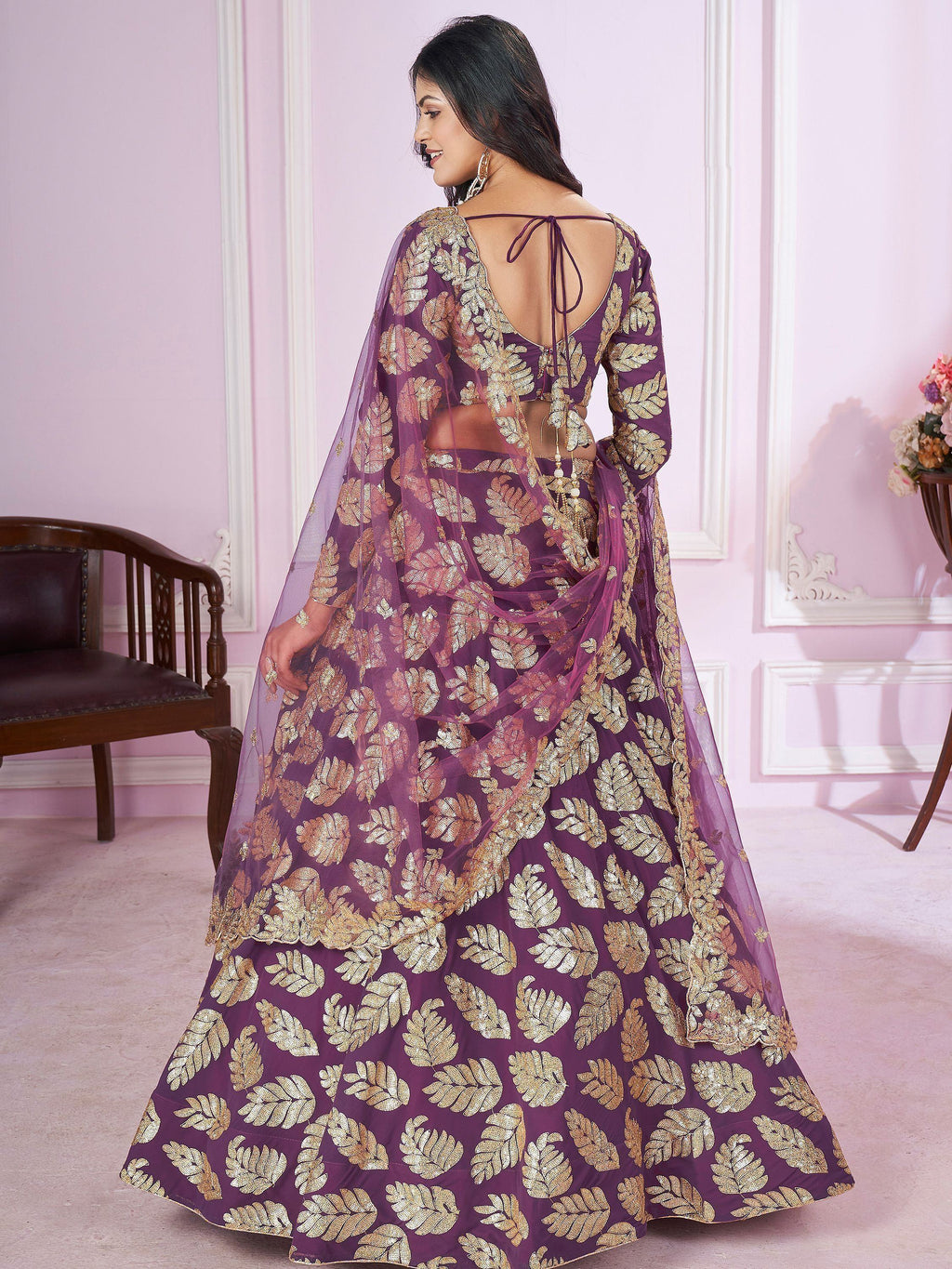 Stunning Purple Sequins Georgette Engagement Wear Lehenga Choli