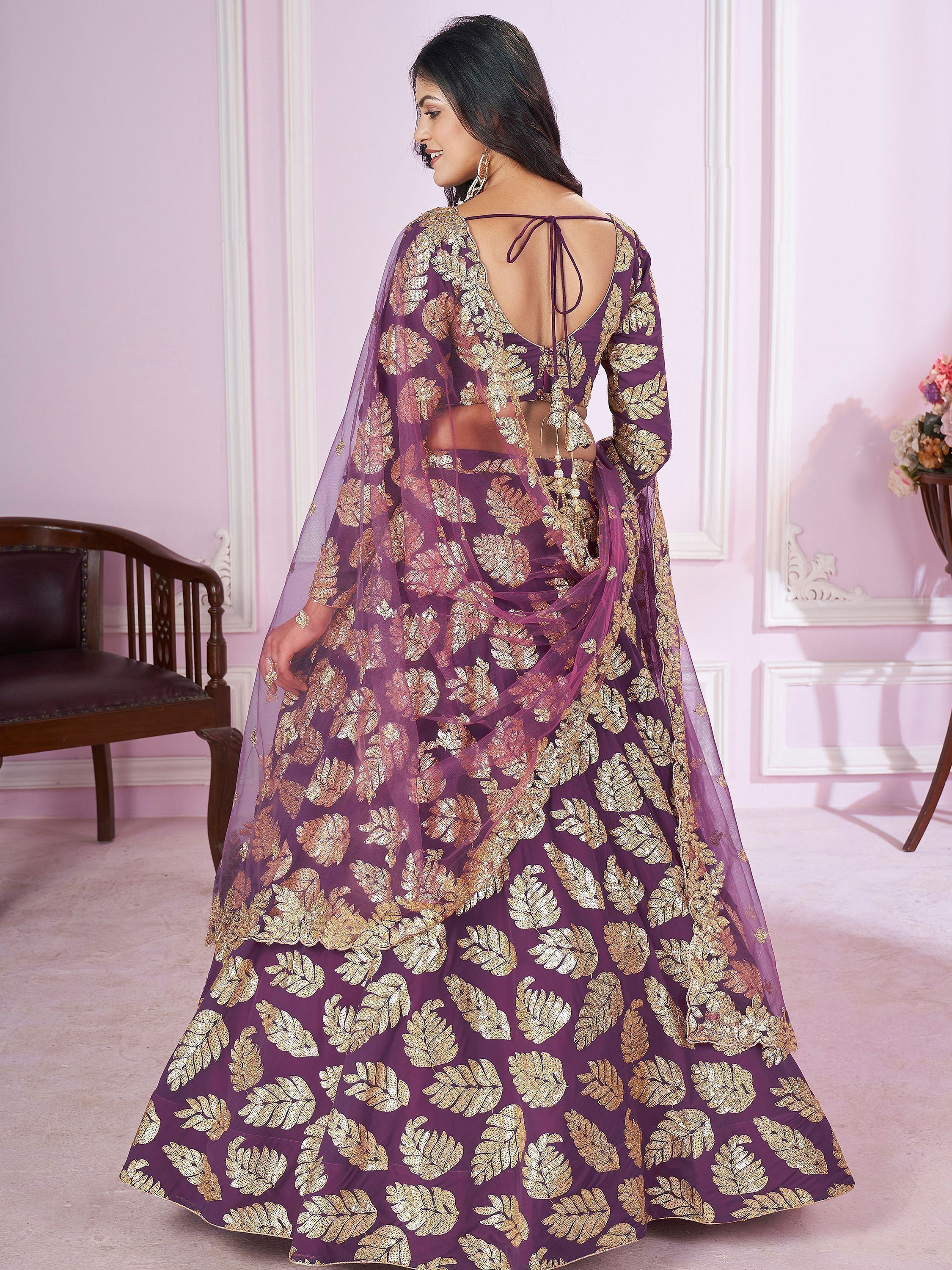 Stunning Purple Sequins Georgette Engagement Wear Lehenga Choli