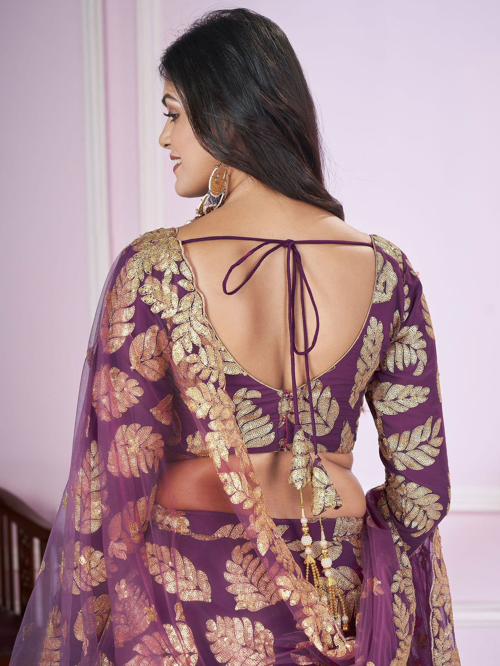 Stunning Purple Sequins Georgette Engagement Wear Lehenga Choli