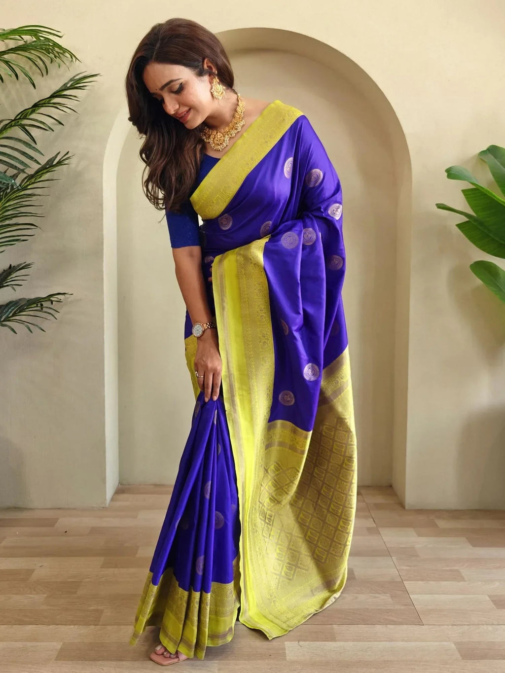 Stunning Royal Blue Silk Zari Weaving Casual Wear Saree With Blouse