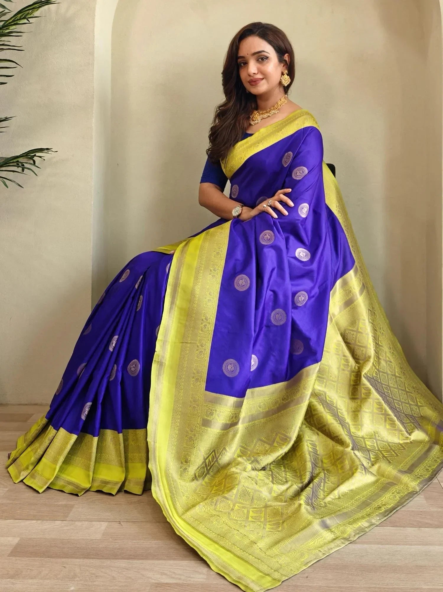 Stunning Royal Blue Silk Zari Weaving Casual Wear Saree With Blouse