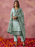 Stunning Sky Blue Thread Embroidered Georgette Straight Suit