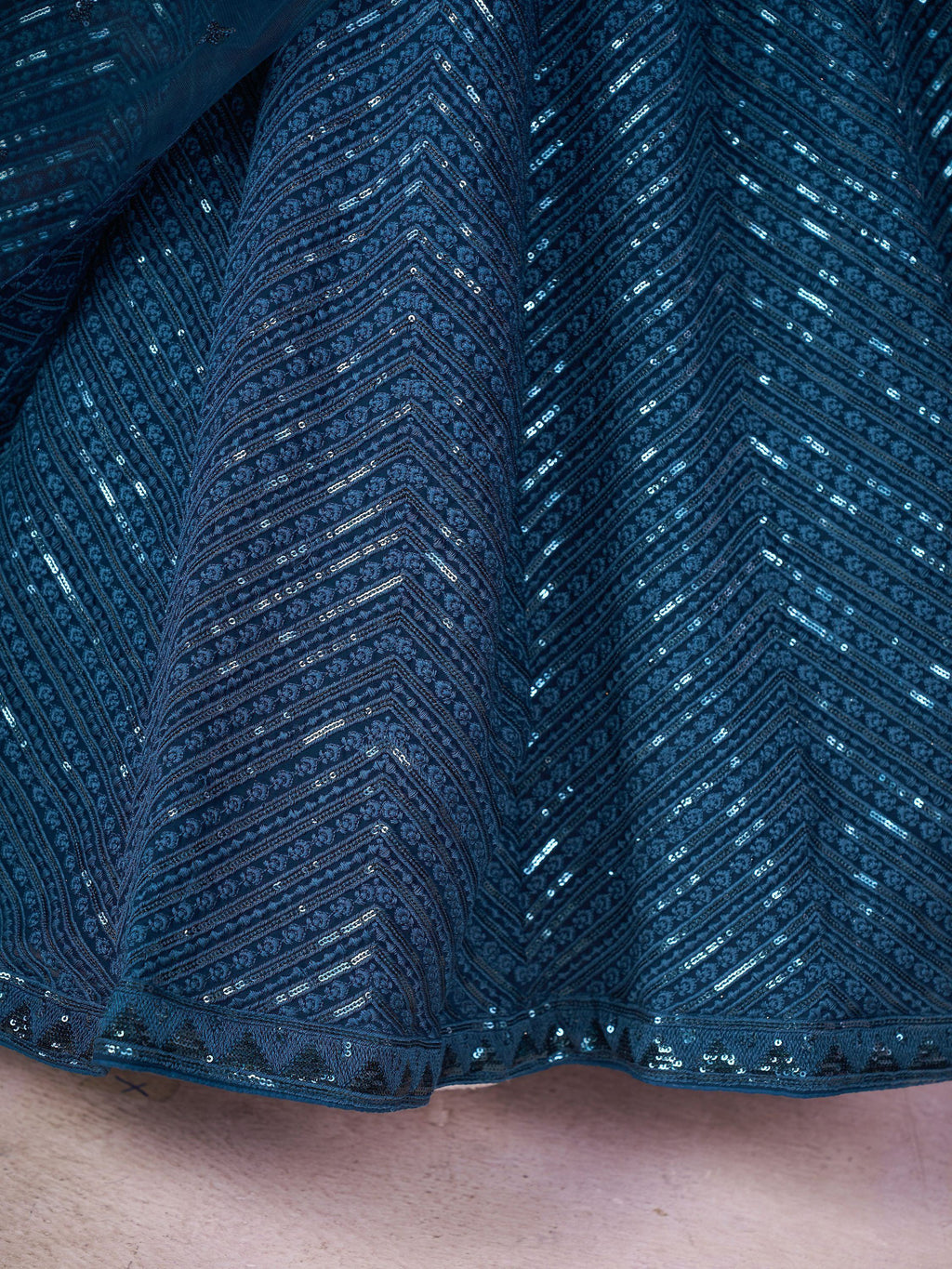 Stunning Teal Blue Sequins Georgette Wedding Wear Lehenga Choli
