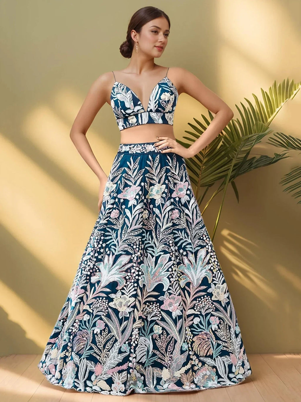Stunning Teal Blue Sequins Net Designer Lehenga Choli With Dupatta