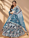 Stunning Teal Blue Sequins Net Designer Lehenga Choli With Dupatta