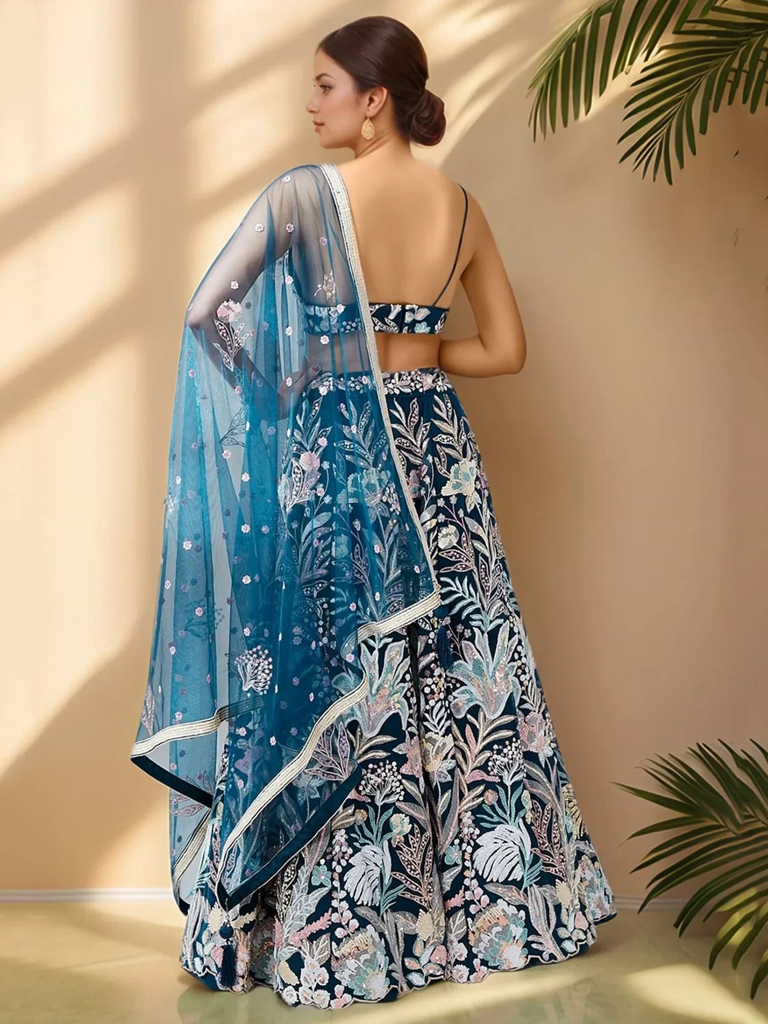 Stunning Teal Blue Sequins Net Designer Lehenga Choli With Dupatta