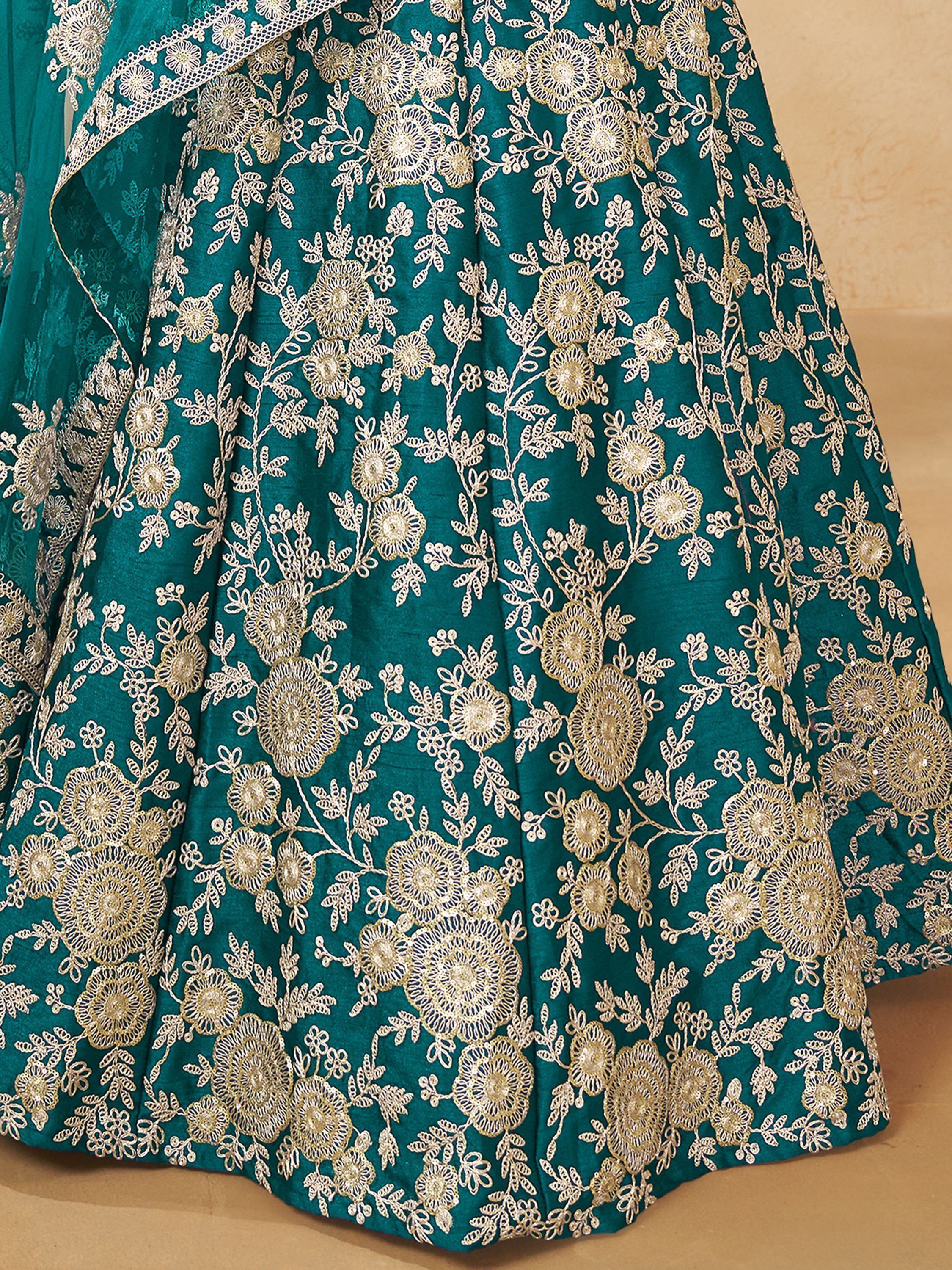 Stunning Teal Green Silk Function Wear Lehenga Choli With Dupatta
