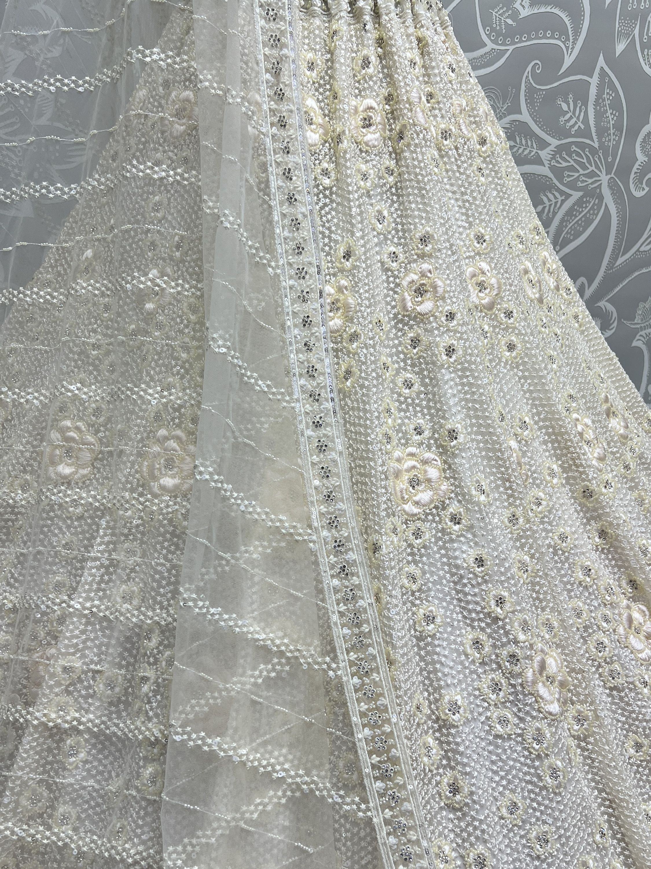 White Surprising Sequins Net Party Wear Lehenga Choli With Dupatta