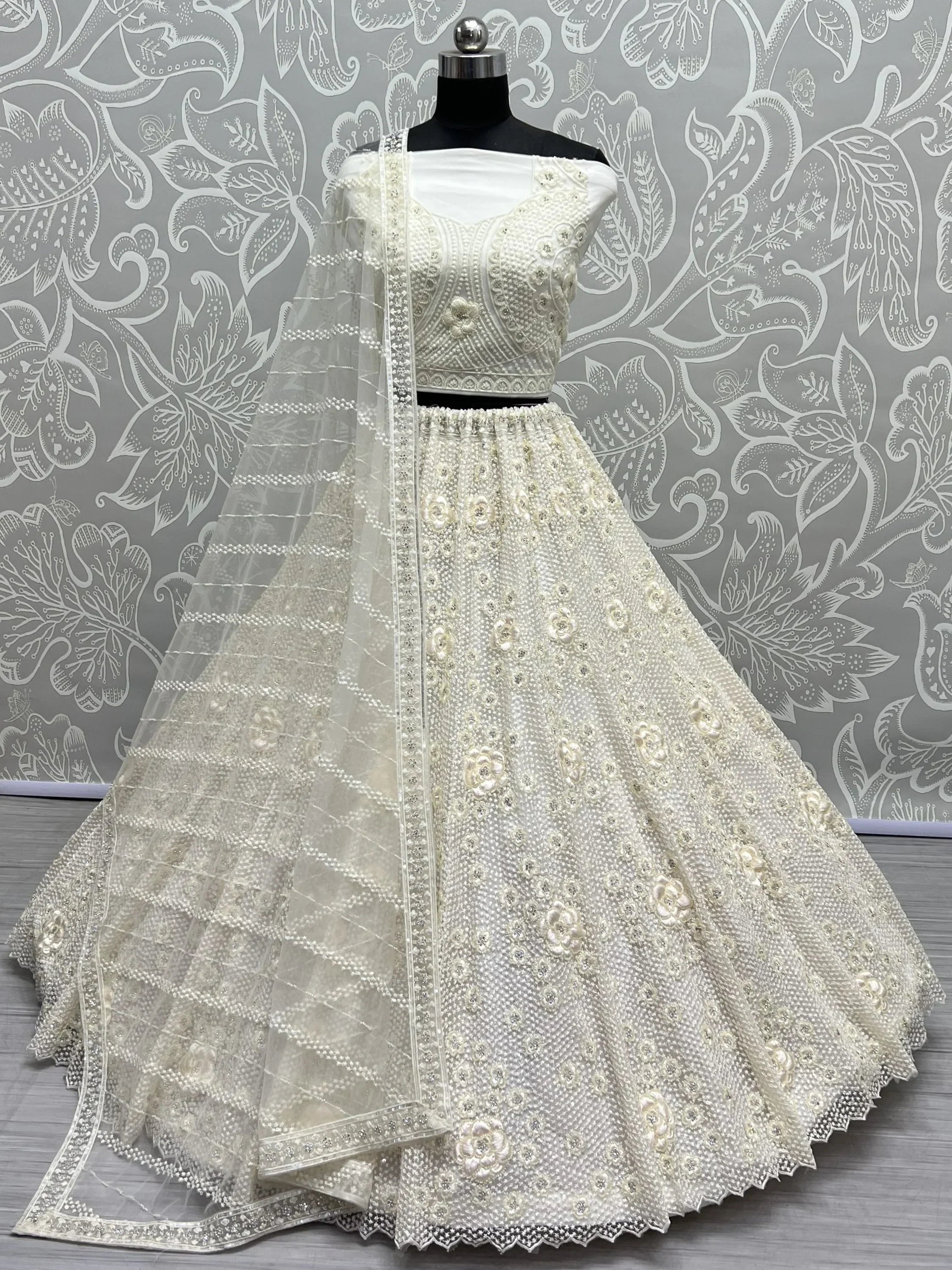 White Surprising Sequins Net Party Wear Lehenga Choli With Dupatta
