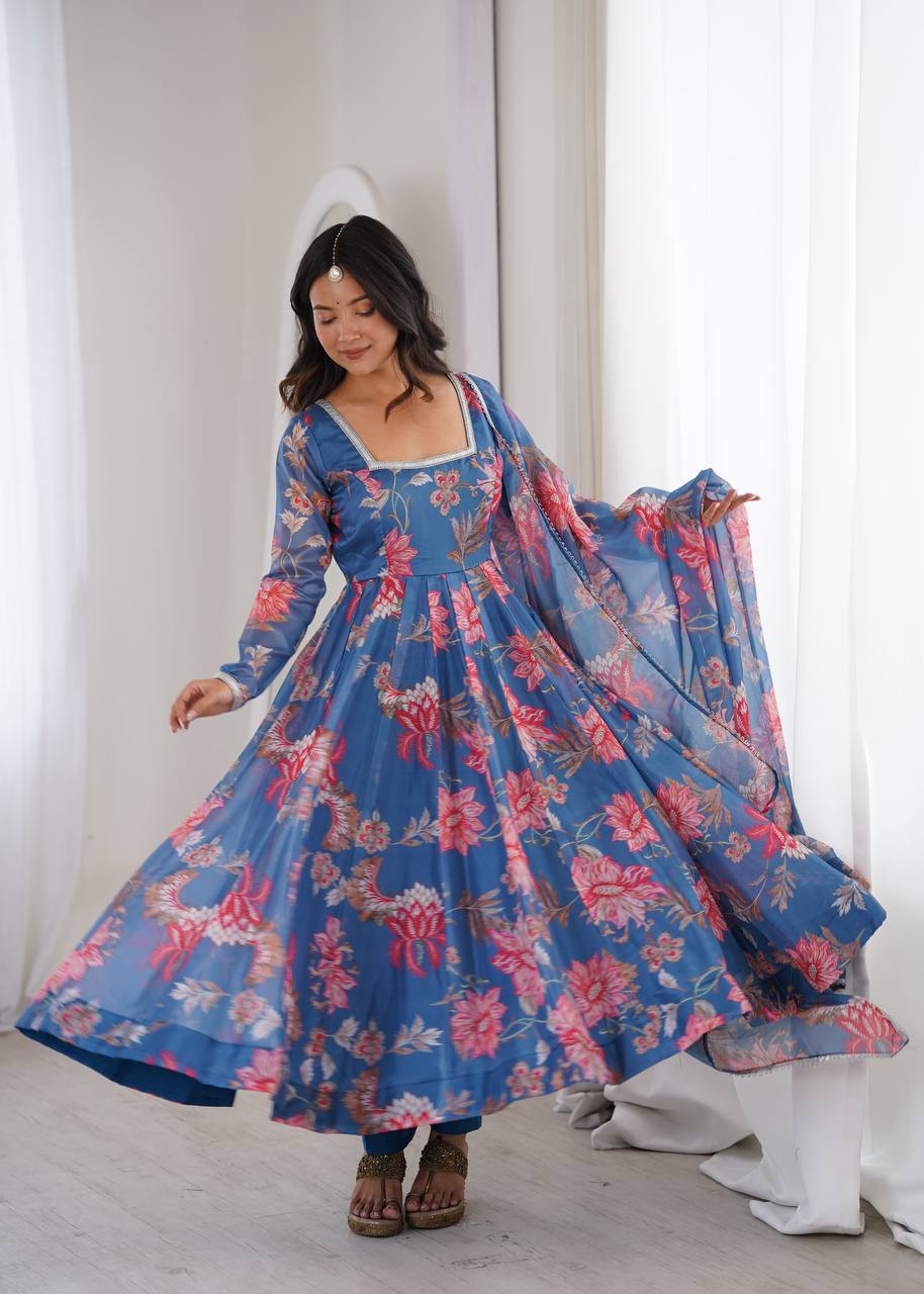 Sunkissed Floral Print Organza Anarkali Suit