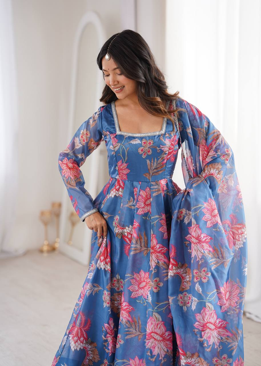 Sunkissed Floral Print Organza Anarkali Suit