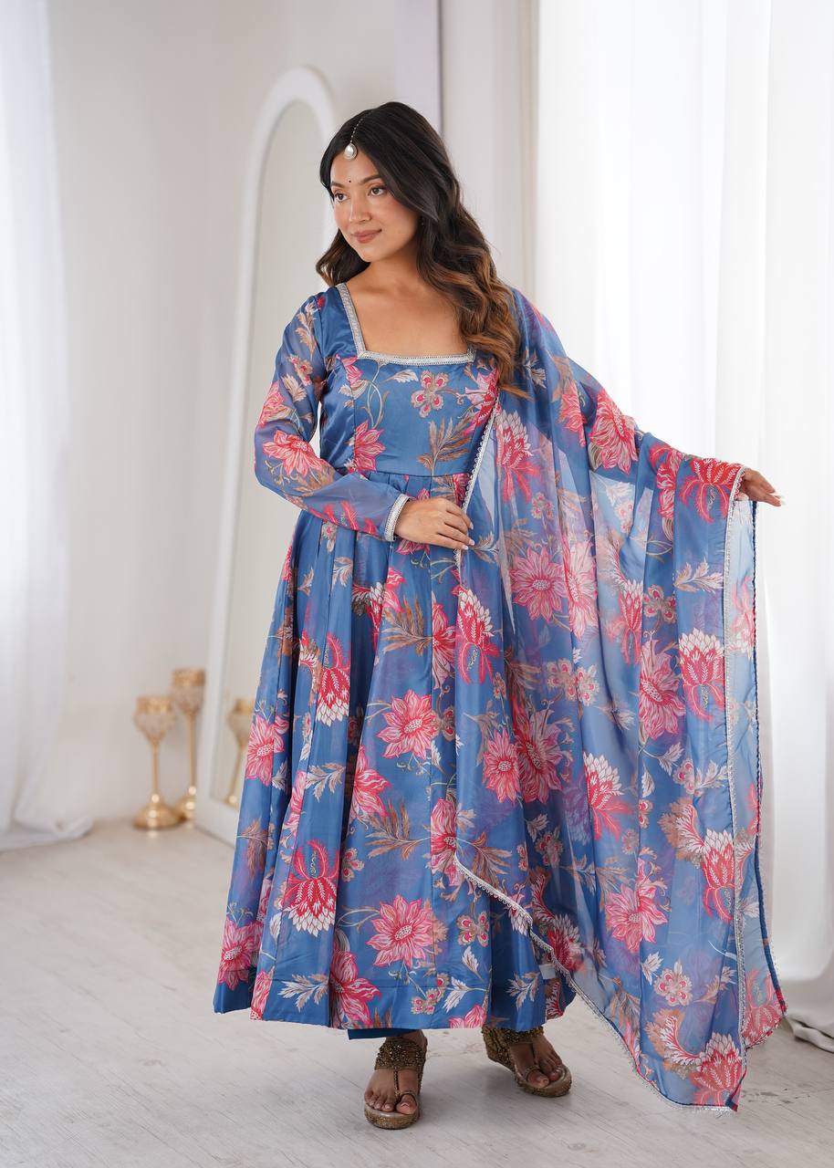Sunkissed Floral Print Organza Anarkali Suit