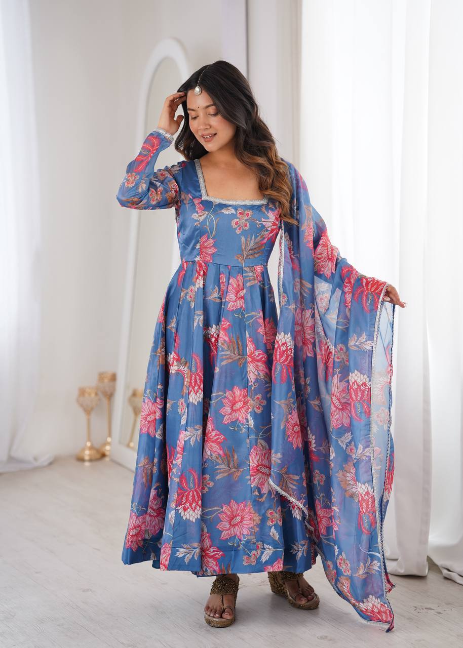 Sunkissed Floral Print Organza Anarkali Suit