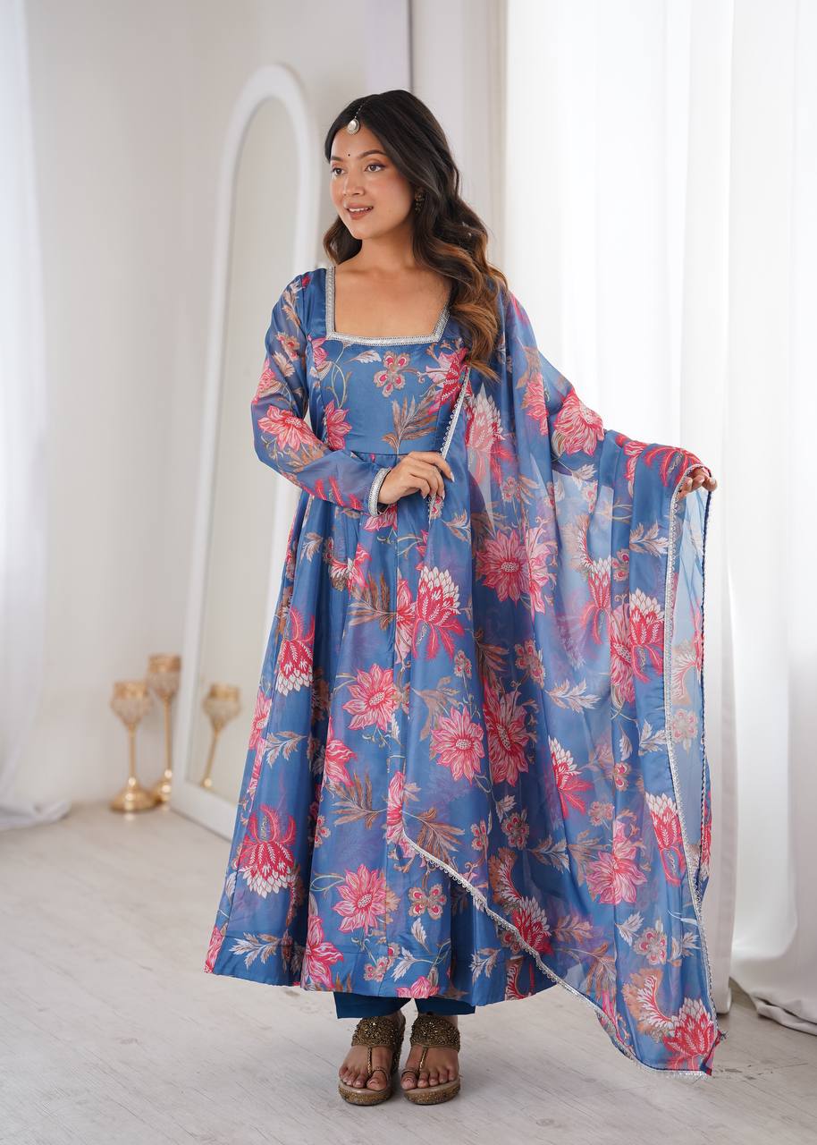 Sunkissed Floral Print Organza Anarkali Suit