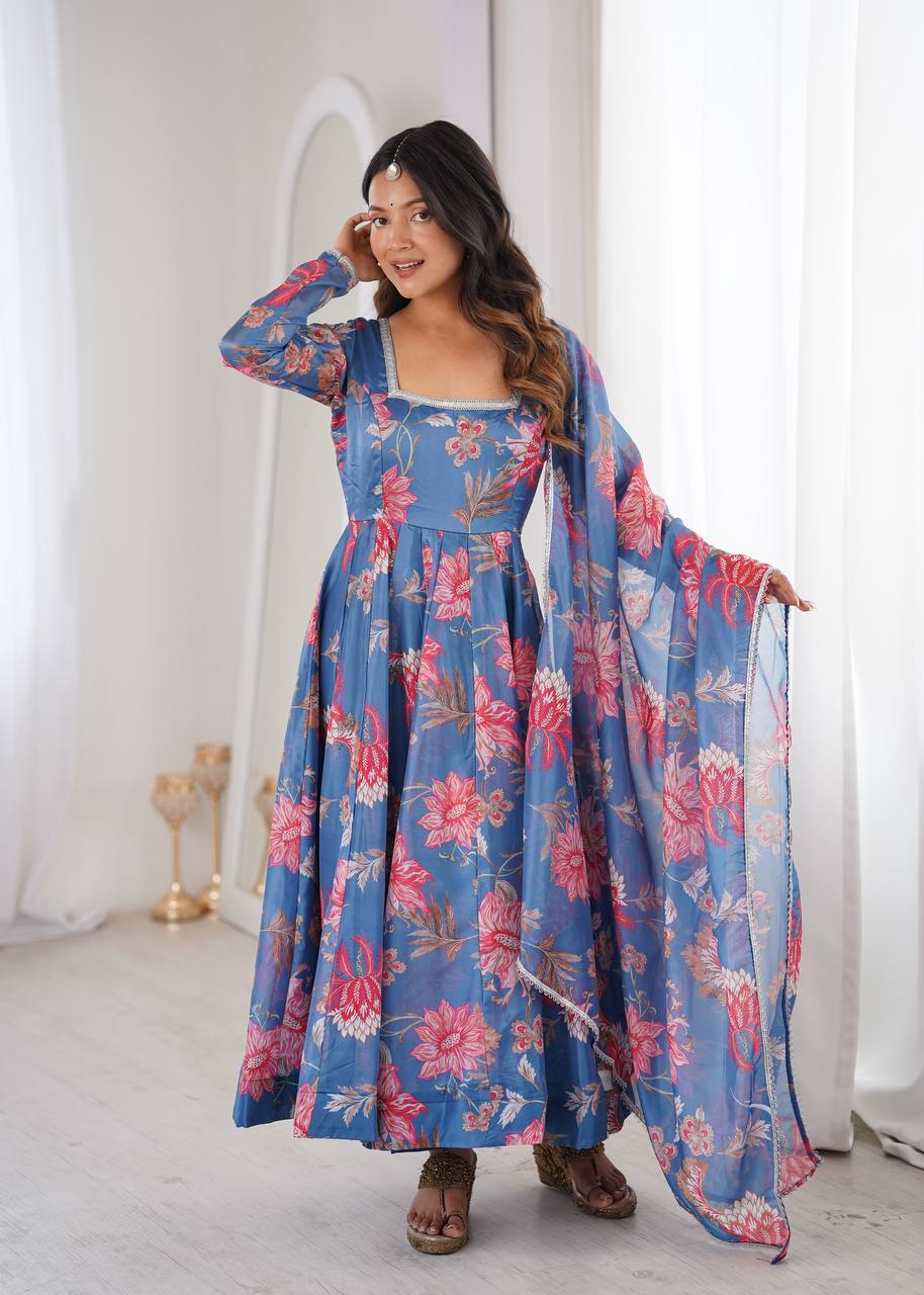 Sunkissed Floral Print Organza Anarkali Suit
