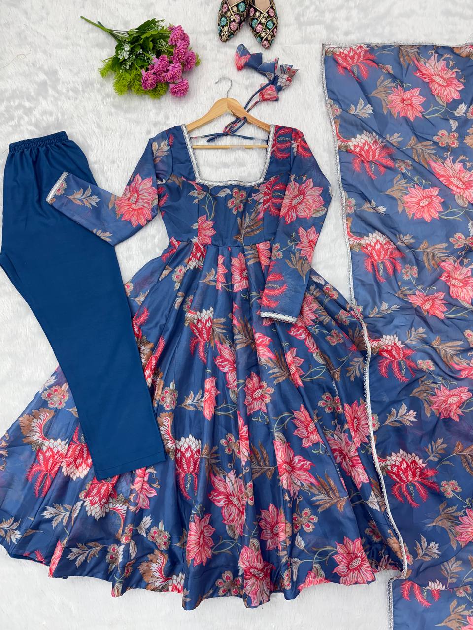 Sunkissed Floral Print Organza Anarkali Suit