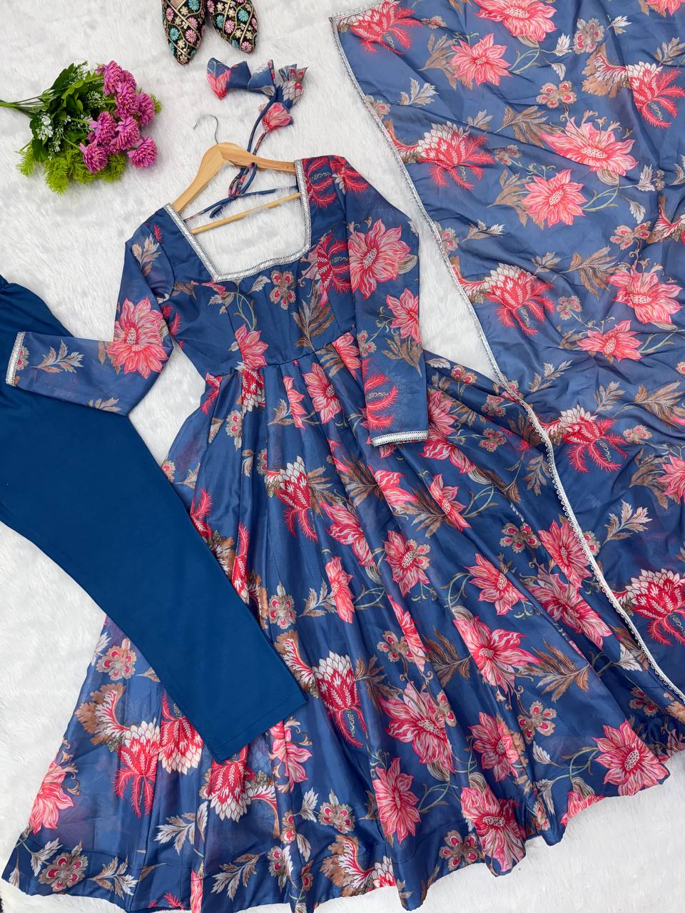 Sunkissed Floral Print Organza Anarkali Suit