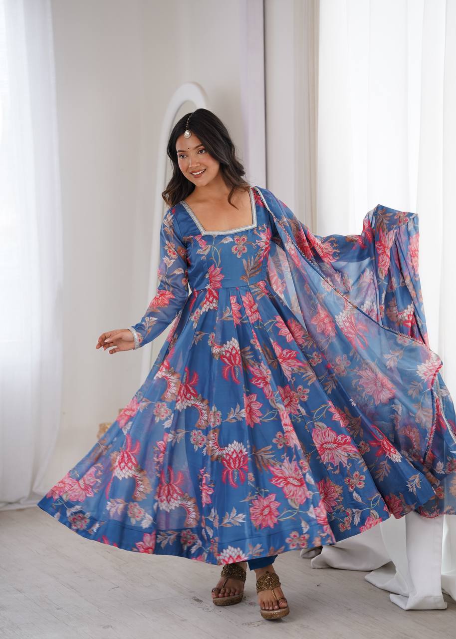 Sunkissed Floral Print Organza Anarkali Suit
