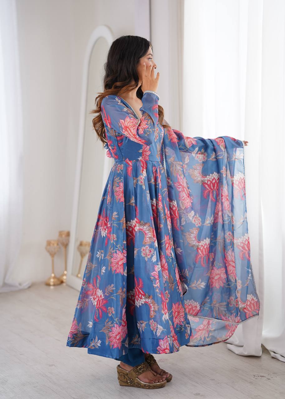 Sunkissed Floral Print Organza Anarkali Suit