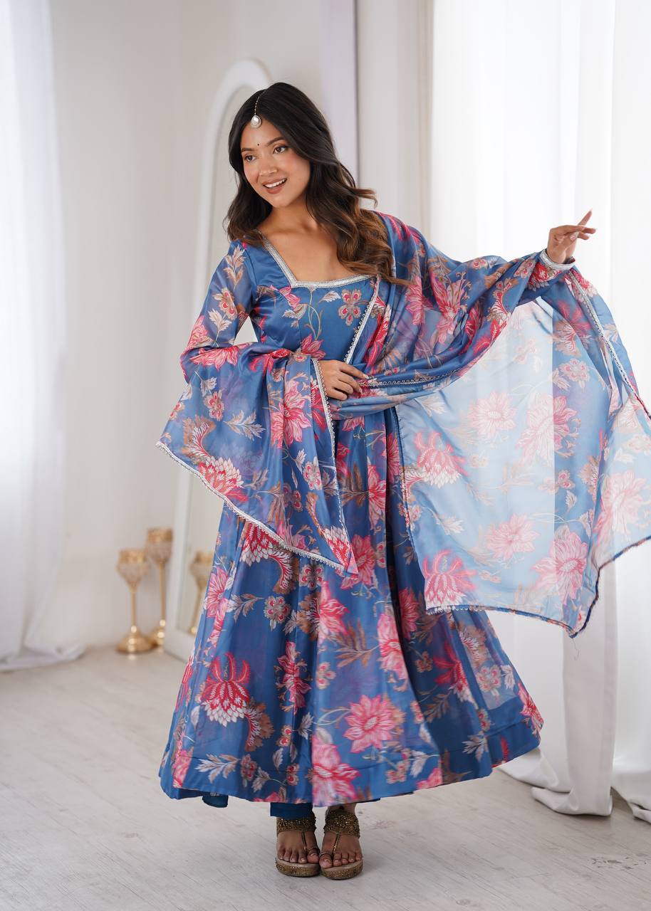Sunkissed Floral Print Organza Anarkali Suit