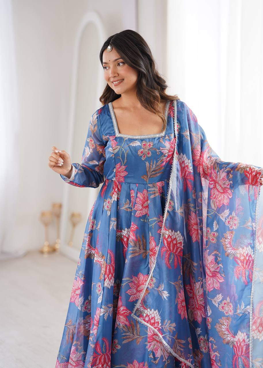 Sunkissed Floral Print Organza Anarkali Suit