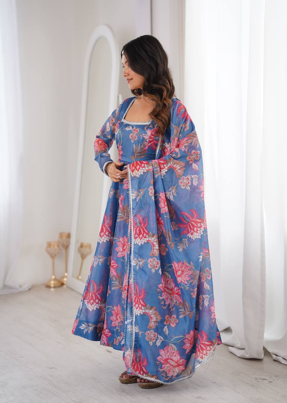 Sunkissed Floral Print Organza Anarkali Suit