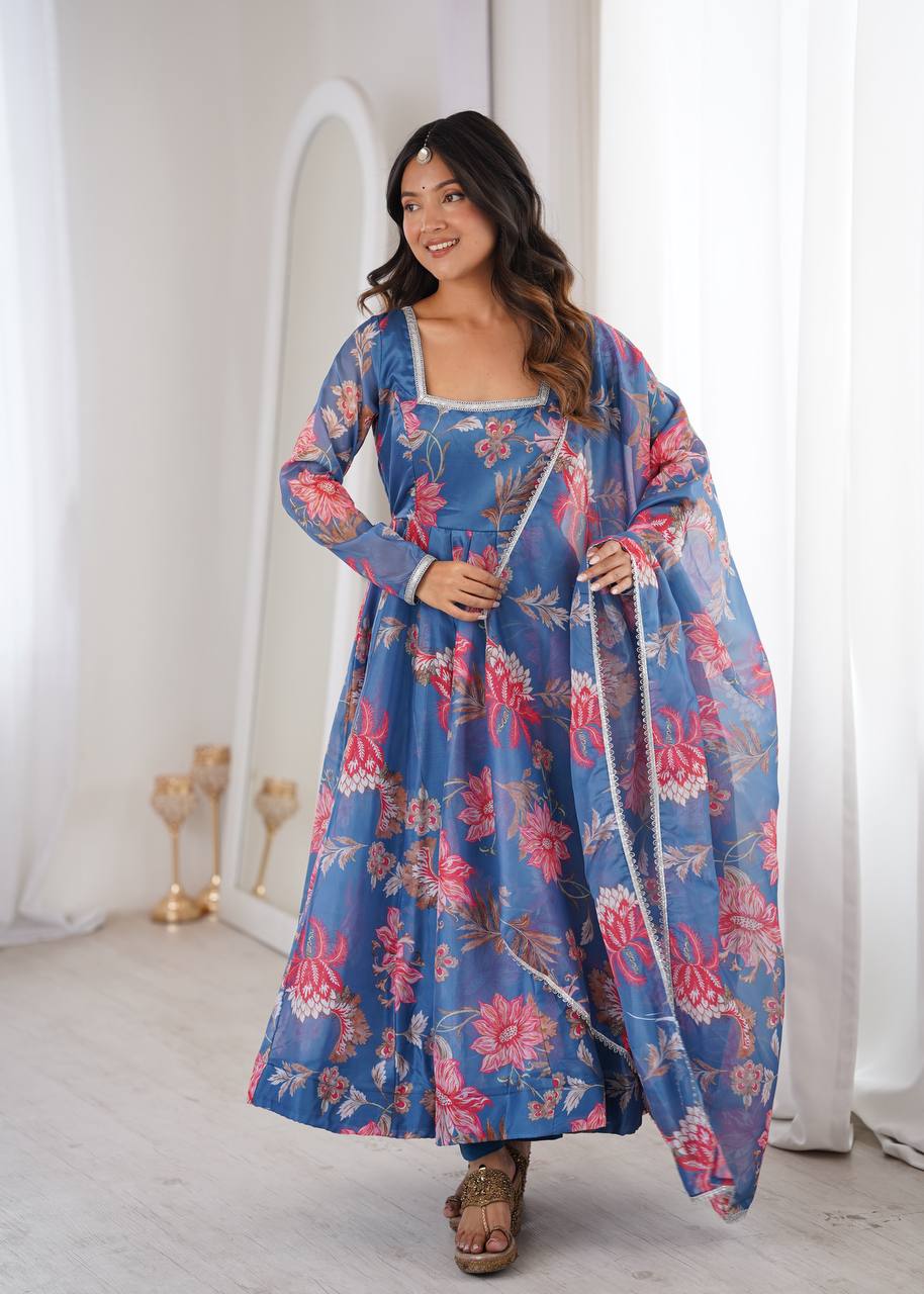 Sunkissed Floral Print Organza Anarkali Suit