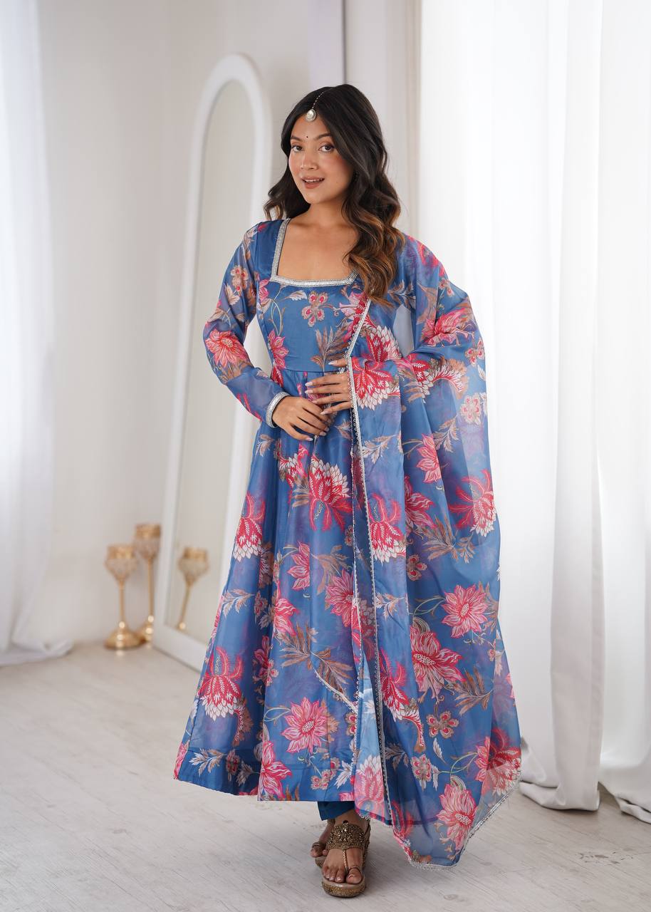 Sunkissed Floral Print Organza Anarkali Suit