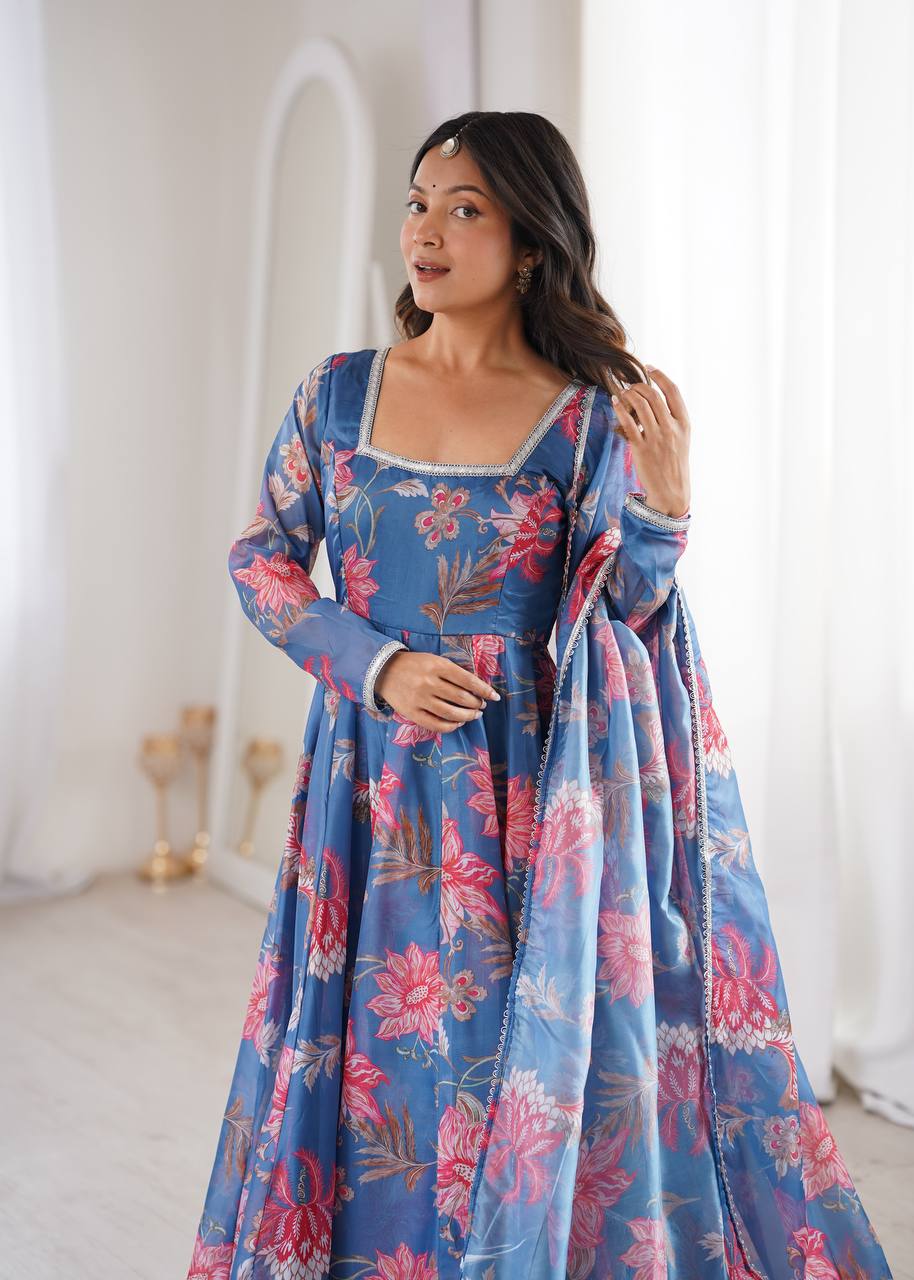 Sunkissed Floral Print Organza Anarkali Suit