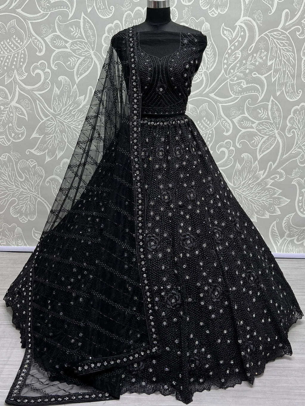 Black Surprising Sequins Net Party Wear Lehenga Choli With Dupatta
