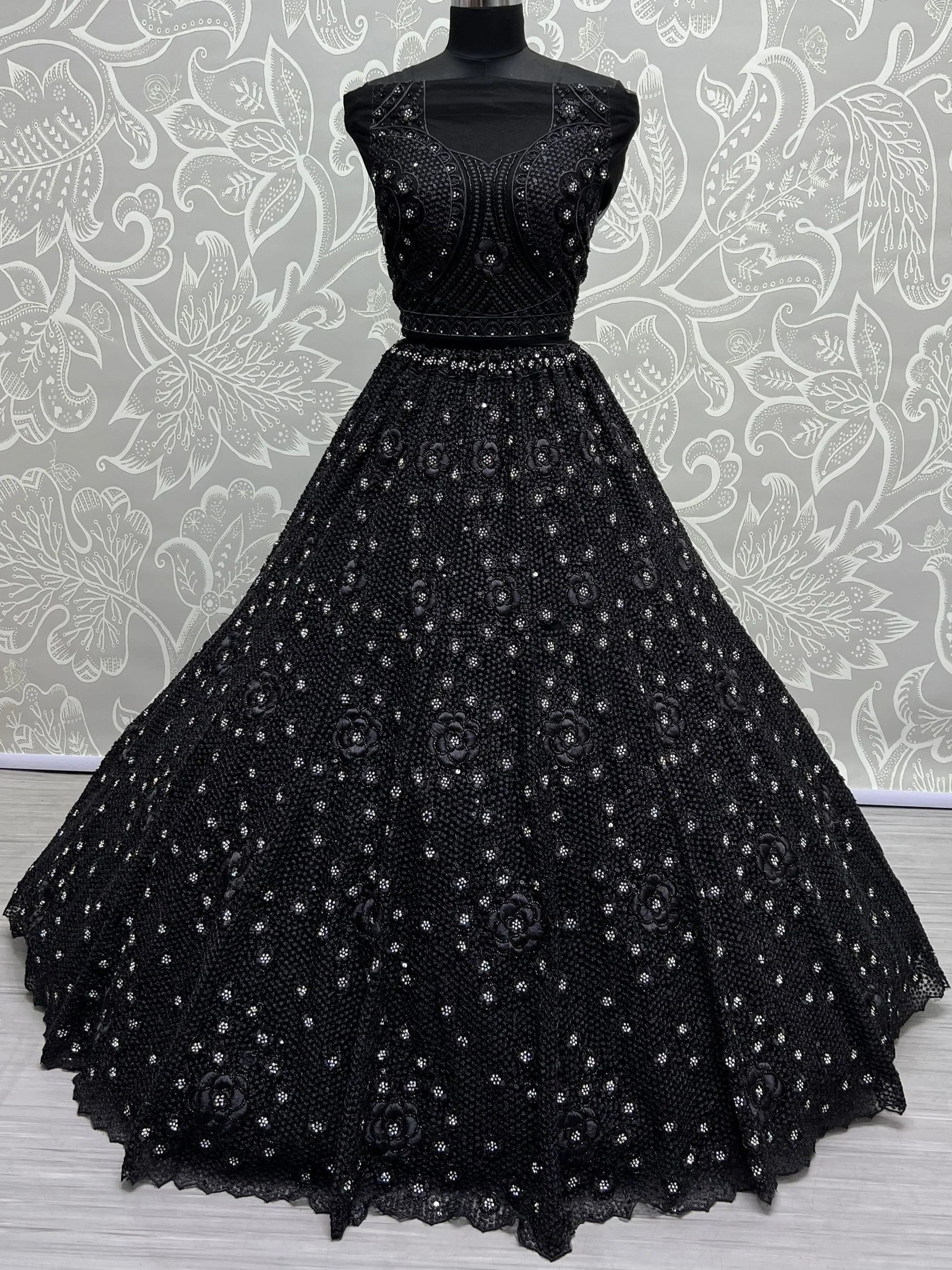 Black Surprising Sequins Net Party Wear Lehenga Choli With Dupatta