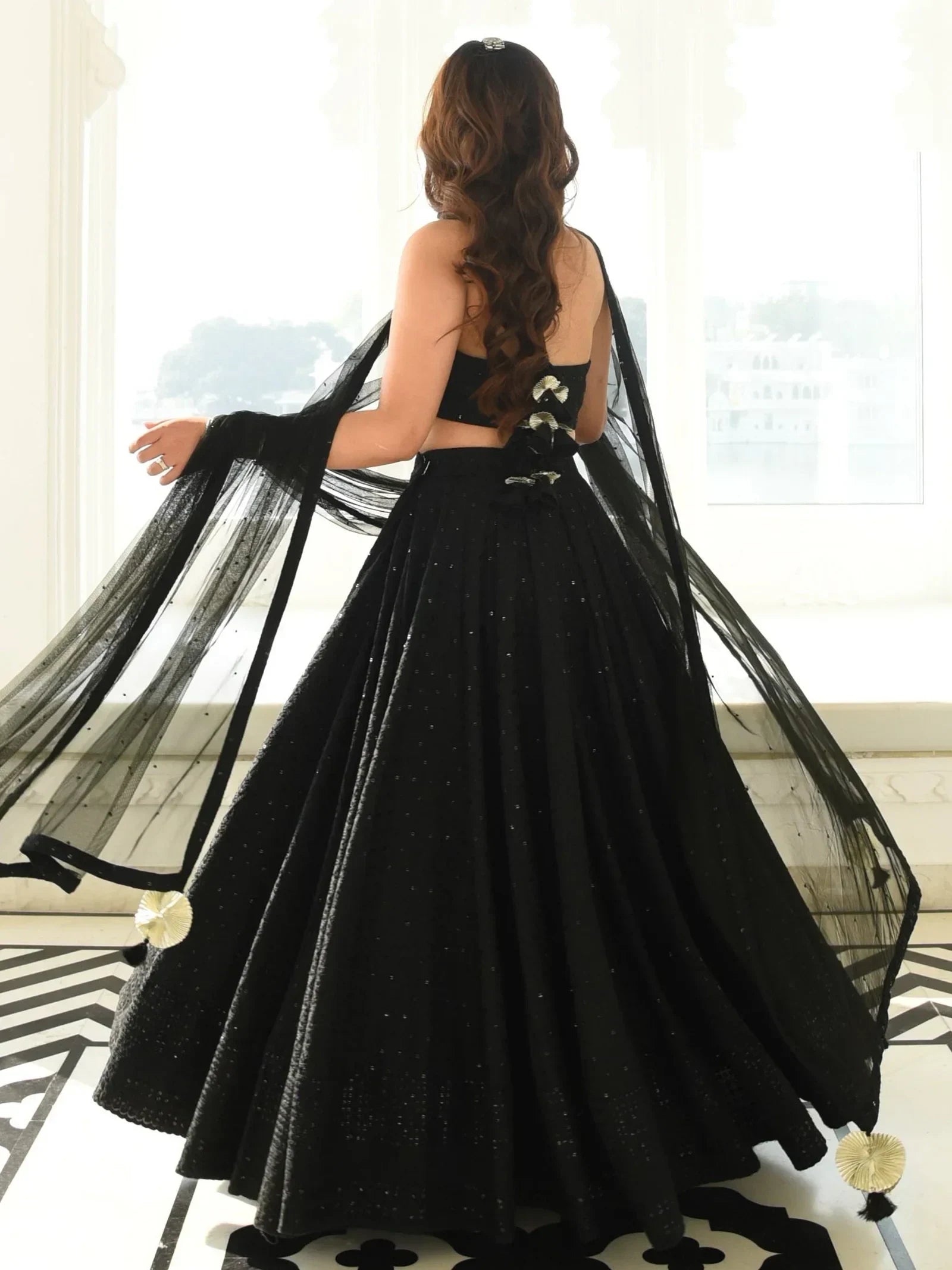 Black Sweet Sequins Georgette Reception Wear Lehenga Choli