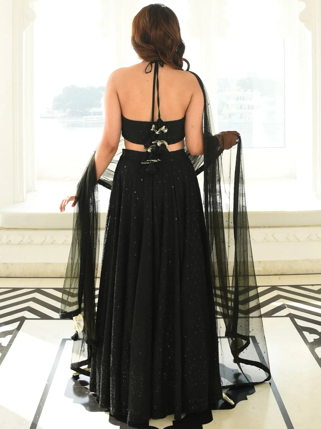 Black Sweet Sequins Georgette Reception Wear Lehenga Choli