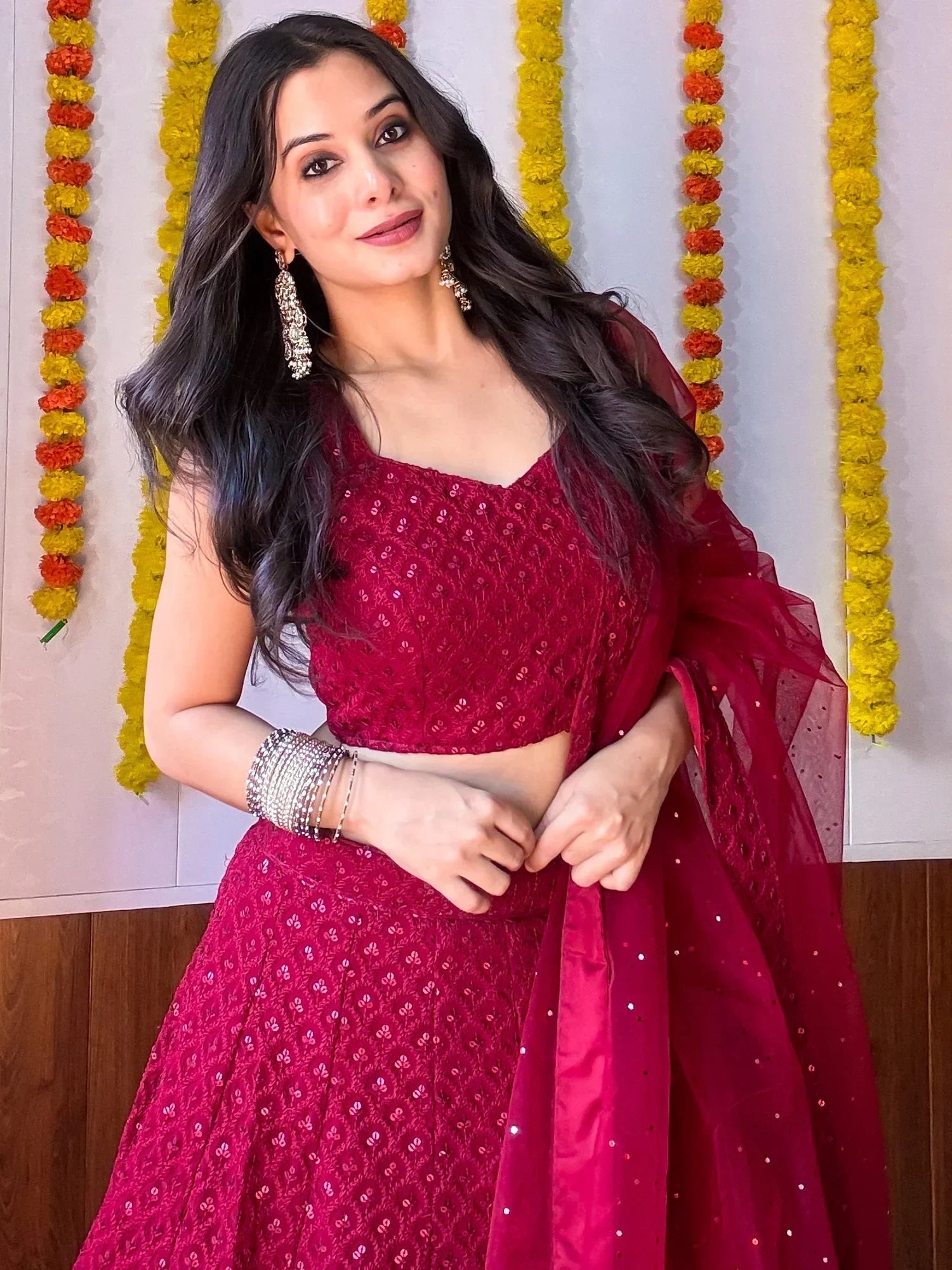 Sweet Maroon Sequins Georgette Festival Wear Lehenga Choli