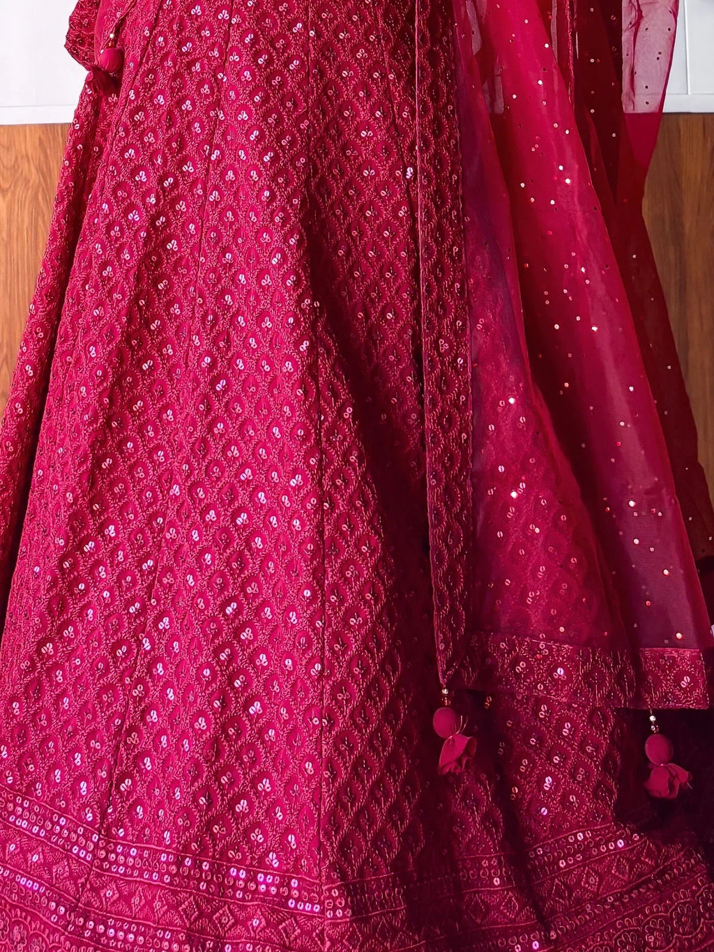 Sweet Maroon Sequins Georgette Festival Wear Lehenga Choli