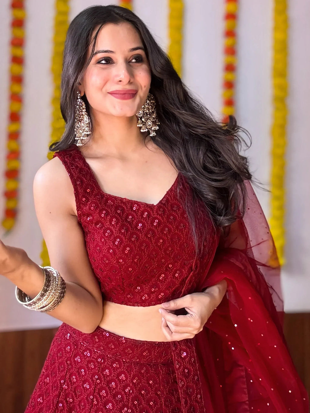 Sweet Maroon Sequins Georgette Festival Wear Lehenga Choli