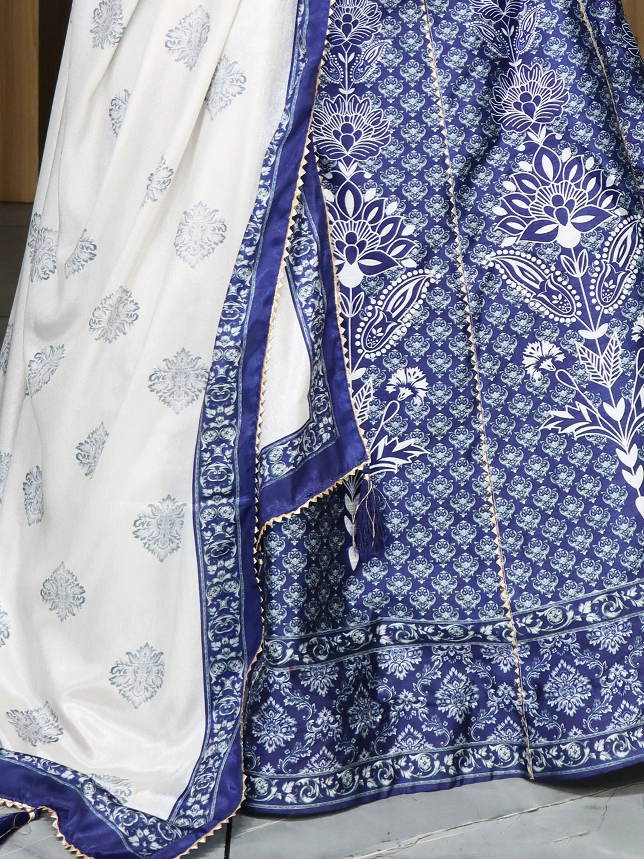 Navy Sweet Printed Art Silk Event Wear Lehenga Choli With Dupatta