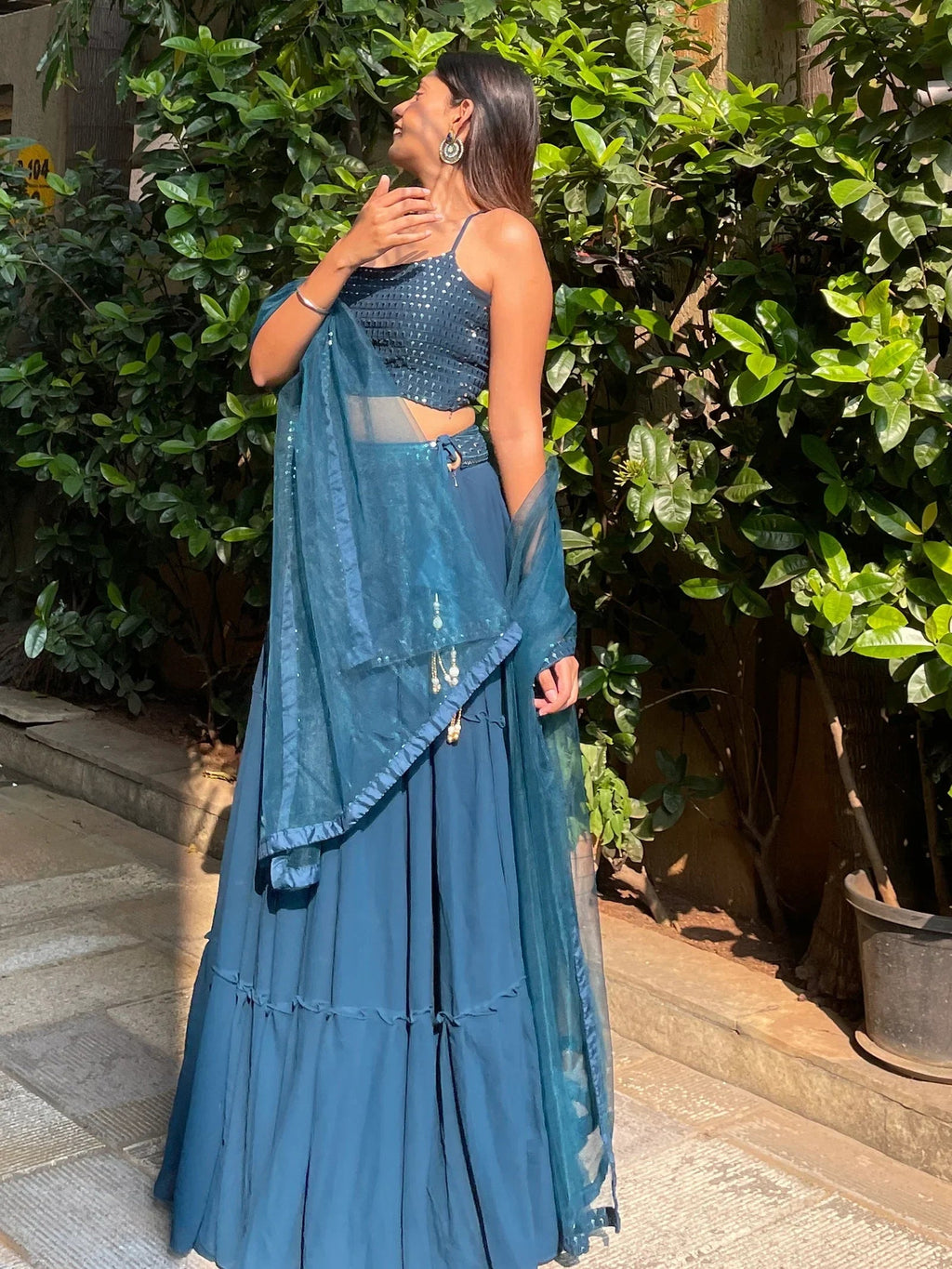 Sweet Teal Blue Georgette Party Wear Lehenga Choli With Dupatta