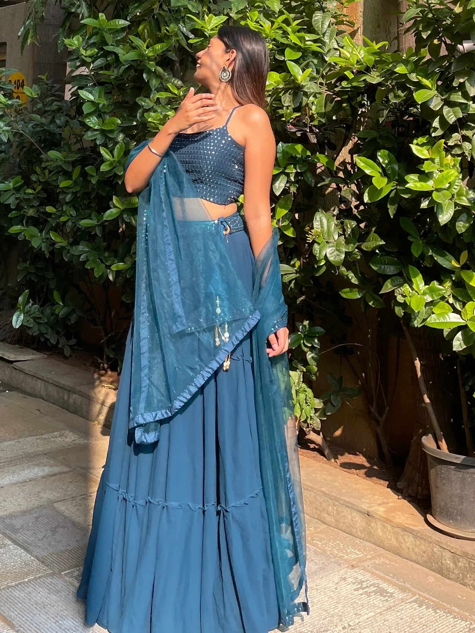 Sweet Teal Blue Georgette Party Wear Lehenga Choli With Dupatta