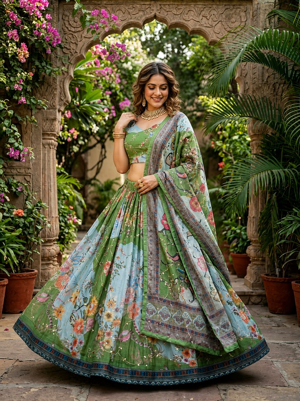 Tabby Silk Digital Printed Lehenga Choli with Embroidery