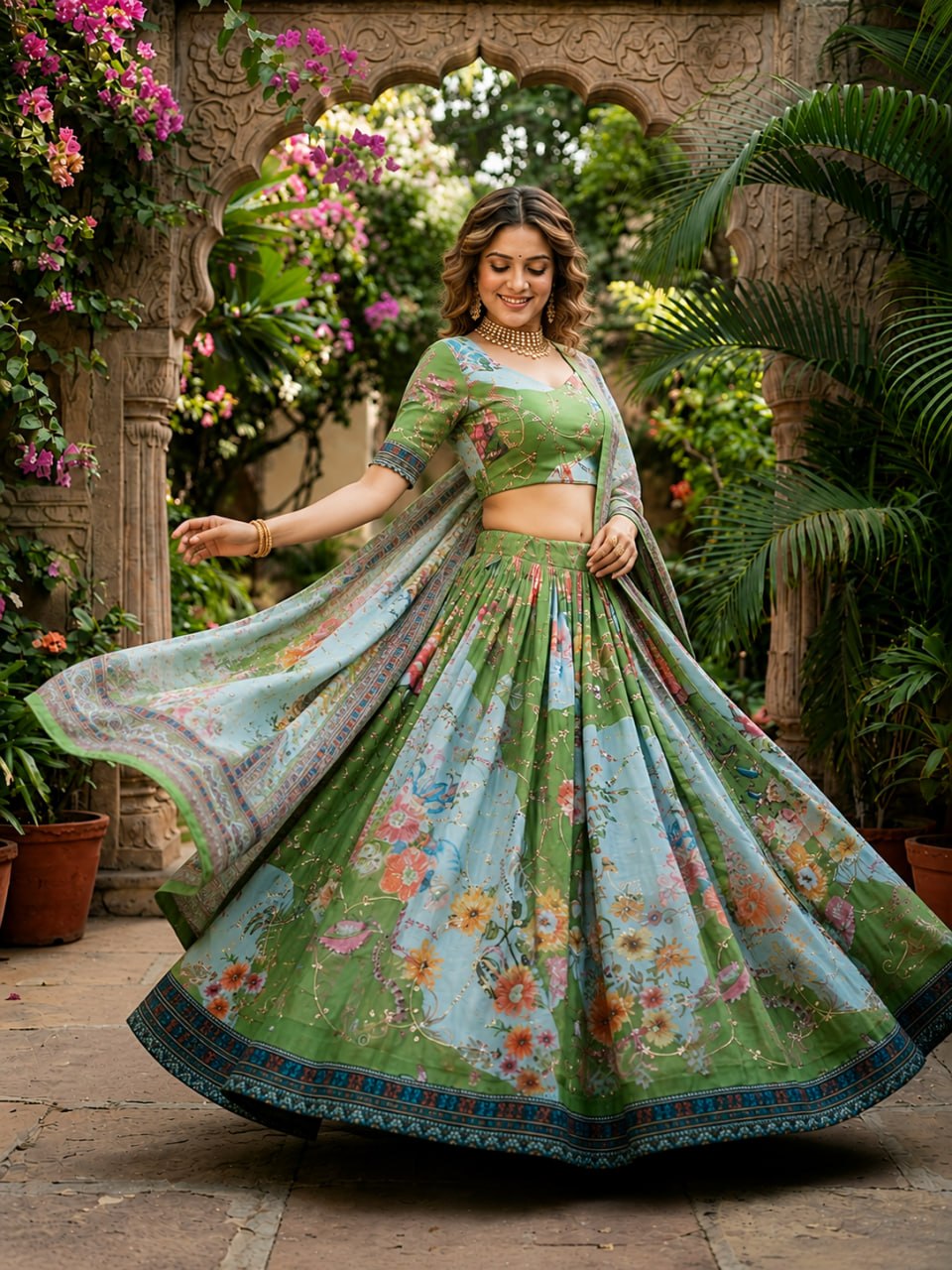 Tabby Silk Digital Printed Lehenga Choli with Embroidery