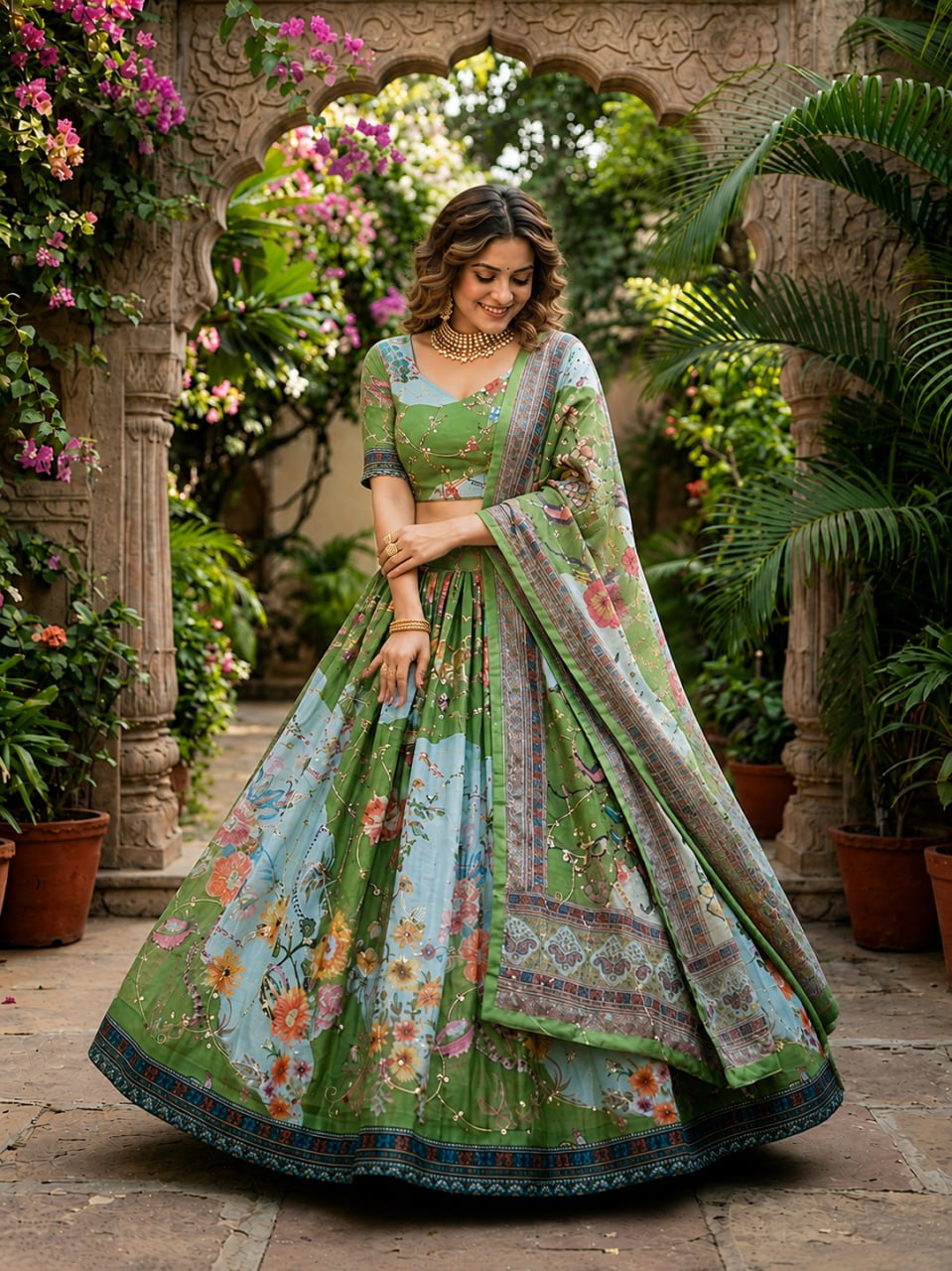 Tabby Silk Digital Printed Lehenga Choli with Embroidery