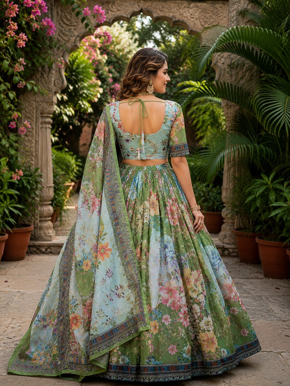 Tabby Silk Digital Printed Lehenga Choli with Embroidery